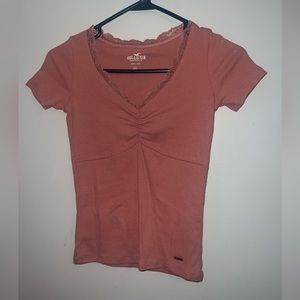 Hollister pink lace trim baby tee